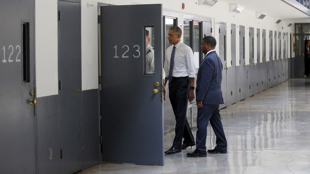 President Barack Obama is shown the inside of a cell as he visits the El Reno Federal Correctional Institution in El Reno, Okla., July 16, 2015. (Photo by Kevin Lamarque/Reuters)