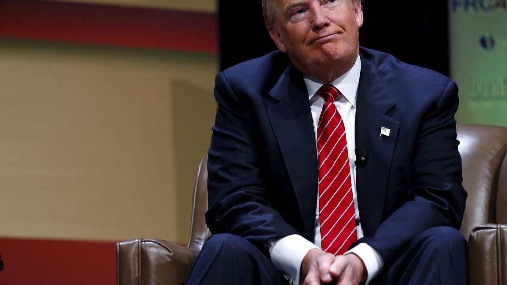 U.S. Republican presidential candidate Donald Trump listens to a question at the Family Leadership Summit in Ames, Ia., July 18, 2015. (Photo by Jim Young/Reuters)