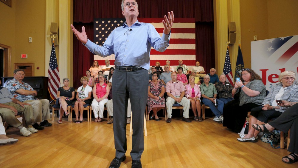 Republican presidential candidate Jeb Bush speaks during a town hall meeting campaign stop at the Medallion Opera House in Gorham, Massachusetts July 23, 2015. (Photo by Brian Snyder/Reuters).