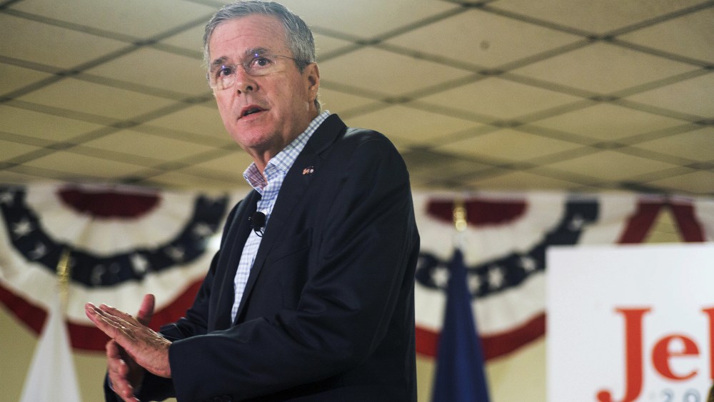 Republican presidential candidate and former Florida Governor Jeb Bush gestures while speaking during a town hall event at a VFW hall in Norfolk, Va. on Aug. 28, 2015. (Photo by Jay Westcott/Reuters)