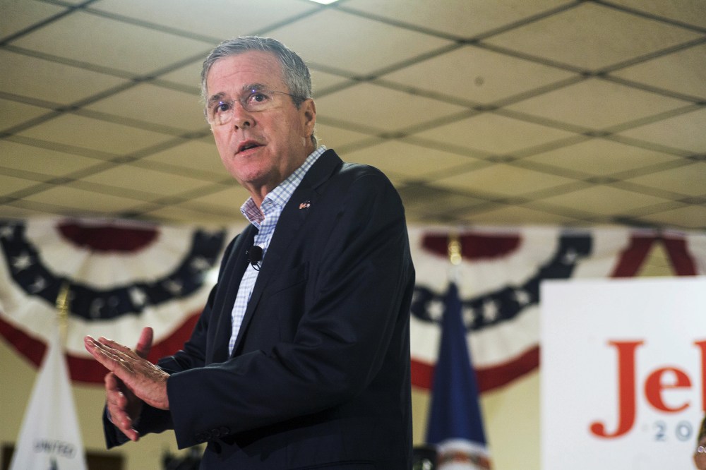 Republican presidential candidate and former Florida Governor Jeb Bush gestures while speaking during a town hall event at a VFW hall in Norfolk, Va. on Aug. 28, 2015. (Photo by Jay Westcott/Reuters)