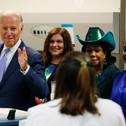 U.S. Vice President Joe Biden comments while touring a biomedical lab in the Science Center at Miami Dade College North Campus in Miami, Florida September 2, 2015. (Photo by Joe Skipper/Reuters)