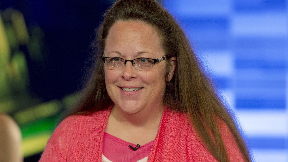Kentucky county clerk Kim Davis speaks during an interview on Fox News Channel's 'The Kelly File' in New York, Sept. 23, 2015. (Photo by Brendan McDermid/Reuters)