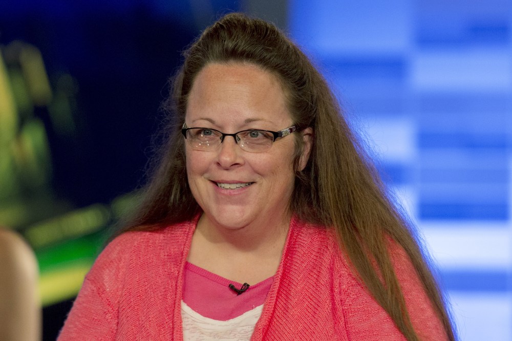 Kentucky county clerk Kim Davis speaks during an interview on Fox News Channel's 'The Kelly File' in New York, Sept. 23, 2015. (Photo by Brendan McDermid/Reuters)