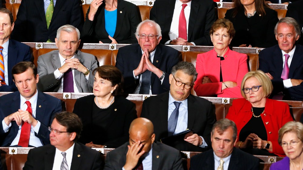 U.S. Senators listen as Pope Francis addresses a joint meeting of the U.S. Congress in the House Chamber on Capitol Hill in Washington, DC., Sept. 24, 2015. (Photo by Jonathan Ernst/Reuters)