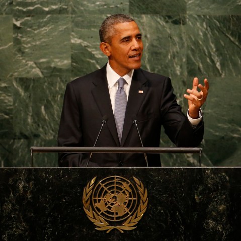 U.S. President Barack Obama addresses attendees during the 70th session of the United Nations General Assembly at the U.N. Headquarters in New York, Sept. 28, 2015. (Photo by Mike Segar/Reuters)