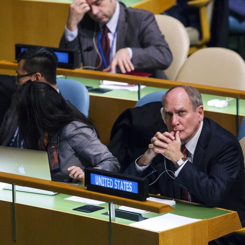 Ambassador Ronald Godard of the United States waits for a United Nations General Assembly vote at the United Nations headquarters in New York, Oct. 27, 2015. (Photo by Lucas Jackson/Reuters)
