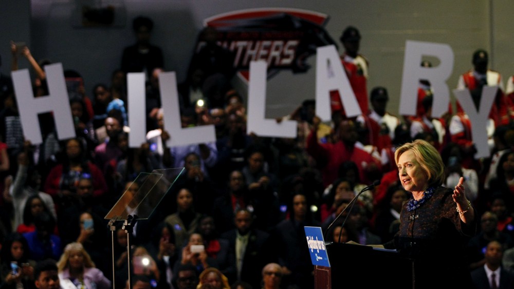 U.S. Democratic presidential candidate Hillary Clinton speaks at the "African Americans for Hillary" rally at Clark Atlanta University in Atlanta, Ga., Oct. 30 2015. (Photo by Tami Chappell/Reuters)