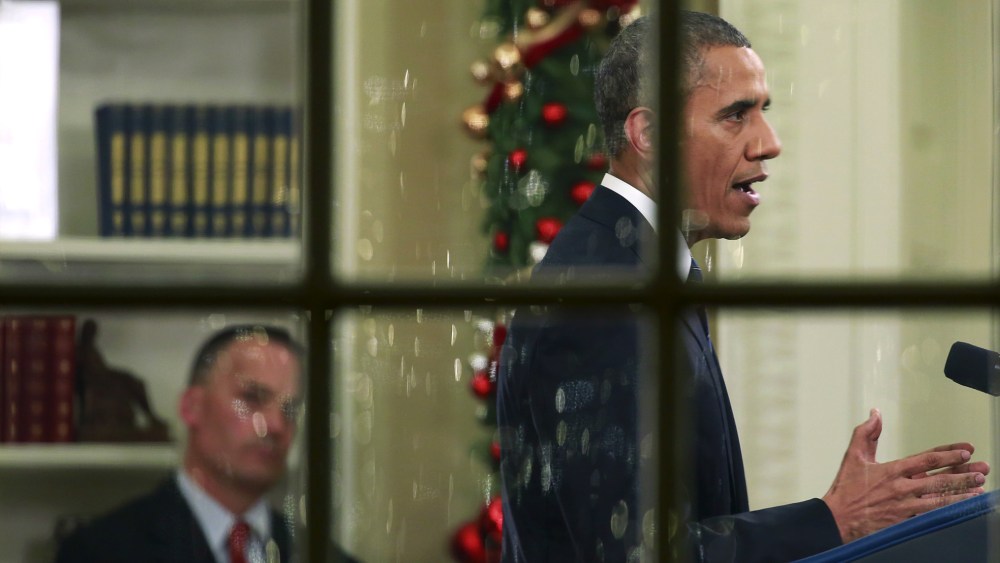 U.S. President Barack Obama speaks about counter-terrorism and the United States fight against Islamic State during an address to the nation from the Oval Office of the White House in Washington, Dec. 6, 2015. (Photo by Yuri Gripas/Reuters)