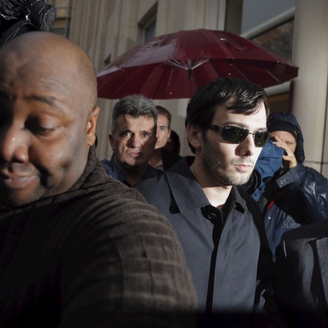 Martin Shkreli departs the U.S. Federal Court after being charged in a federal indictment relating to his management of hedge fund MSMB Capital Management and biopharmaceutical company Retrophin Inc., N.Y., Dec. 17, 2015. (Photo by Lucas Jackson/Reuters)
