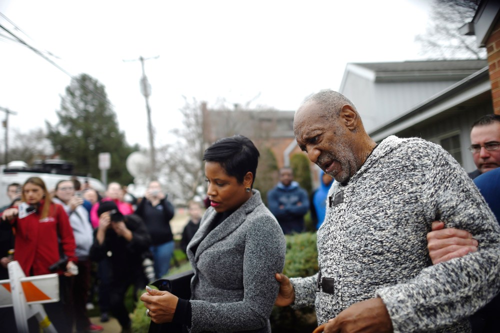Actor and comedian Bill Cosby speaks to attorney Monique Pressley as they exit the Montgomery County Courthouse in Elkins Park, Pa., Dec. 30, 2015. (Photo by Mark Makela/Reuters)