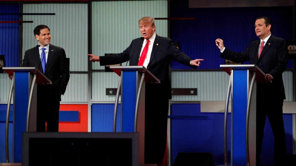 Republican presidential candidates argue during the Fox Business Network Republican presidential candidates debate in North Charleston, S.C., Jan 14, 2016. (Photo by Randall Hill/Reuters)