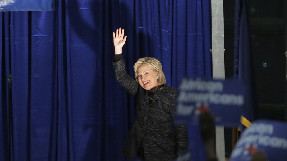 U.S. Democratic presidential candidate Hillary Clinton waves as she is announced on the stage during Jim Clyburn's Annual Fish Fry in Charleston, S.C., Jan. 16, 2016. (Photo by Chris Keane/Reuters)