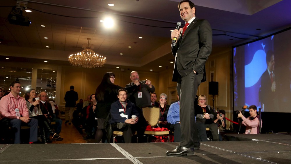 U.S. Republican presidential candidate and U.S. Senator Marco Rubio smiles as he takes questions after speaking at the New Hampshire GOP's FITN Presidential town hall in Nashua, N.H., Jan. 23, 2016. (Photo by Mary Schwalm/Reuters)