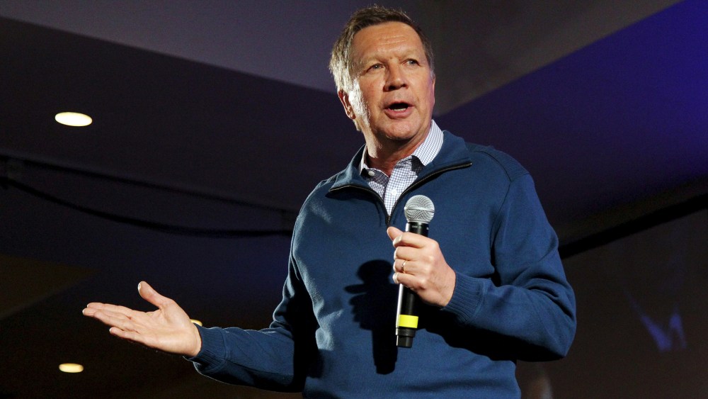 Republican presidential candidate and Ohio Governor John Kasich speaks at the New Hampshire GOP's FITN Presidential town hall in Nashua, N.H. Jan. 23, 2016. (Photo by Mary Schwalm/Reuters)