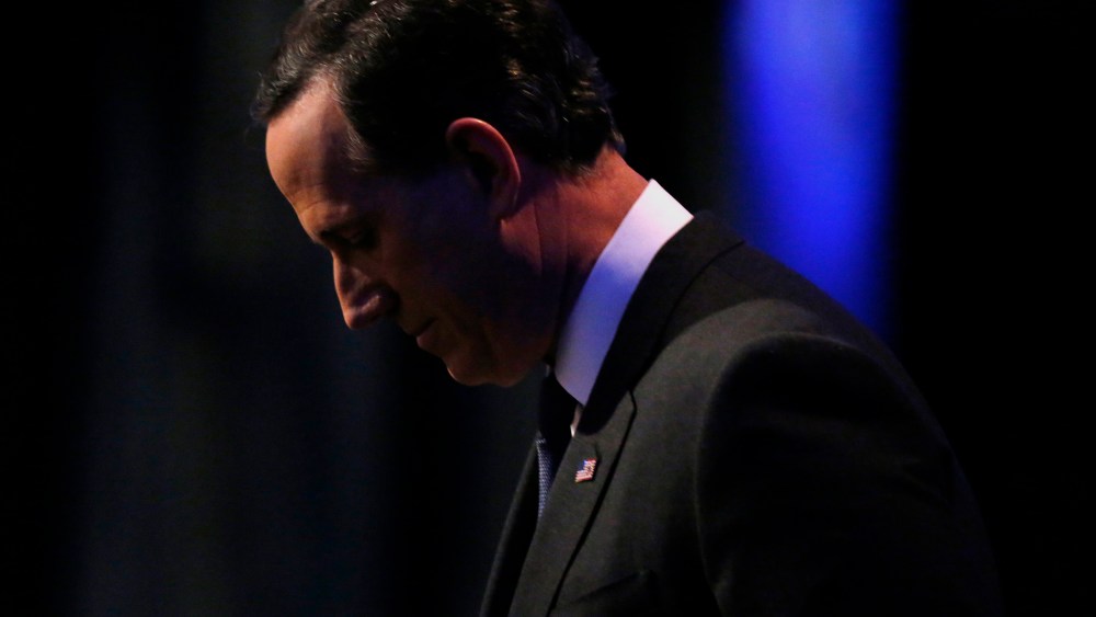 Republican presidential candidate and former Senator Rick Santorum stands offstage during a break of the debates held by Fox News in Des Moines, Iowa, Jan. 28, 2016. (Photo by Carlos Barria/Reuters)
