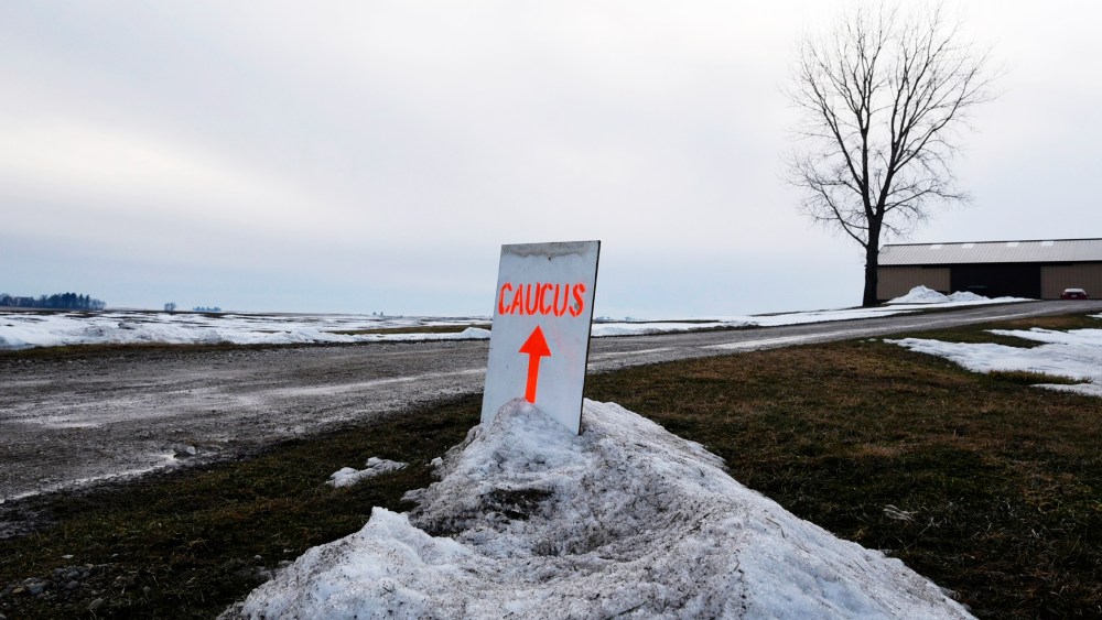 A sign directs caucus goers to the home of Gary and Mary Weaver in Rippey, Iowa, Feb. 1, 2016. (Photo by Nick Oxford/Reuters)