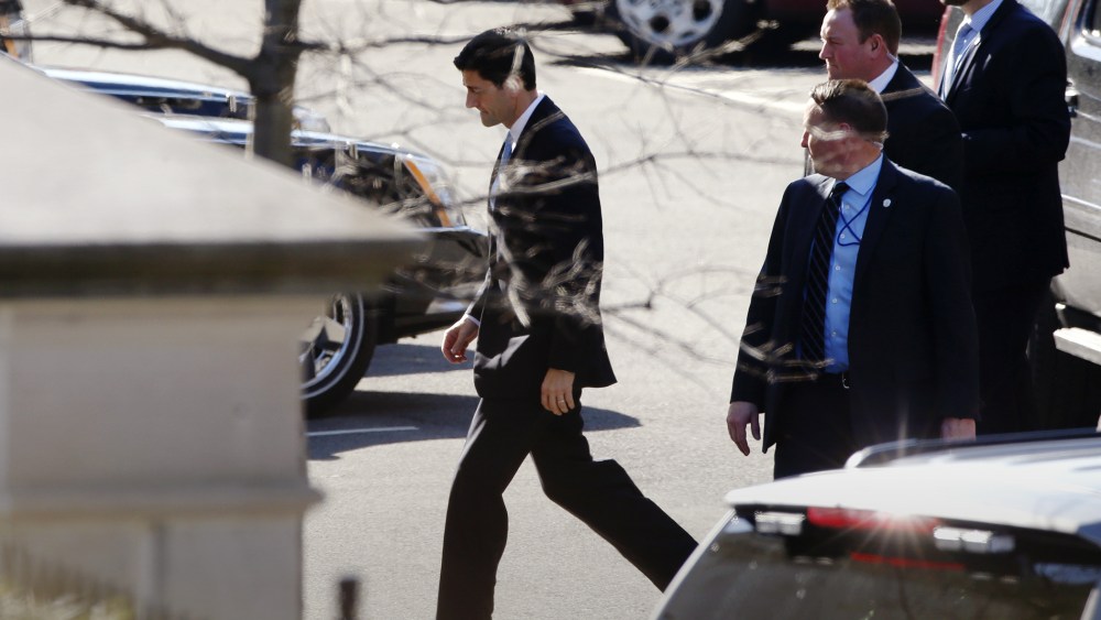 U.S. House Speaker Paul Ryan (R-WI) arrives to meet with President Barack Obama and Senate Majority Leader Mitch McConnell at the White House in Washington Feb. 2, 2016. (Photo by Jonathan Ernst/Reuters)