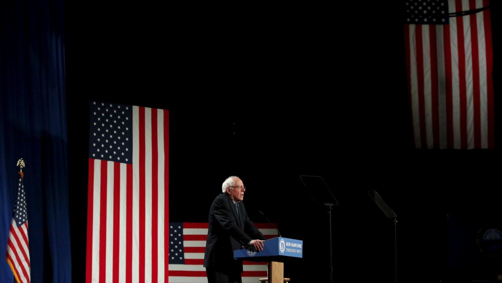 Democratic presidential candidate Bernie Sanders speaks at the 2016 McIntyre-Shaheen 100 Club Celebration at the Verizon Wireless Arena in Manchester, N.H., Feb. 5, 2016. (Photo by Shannon Stapleton/Reuters)