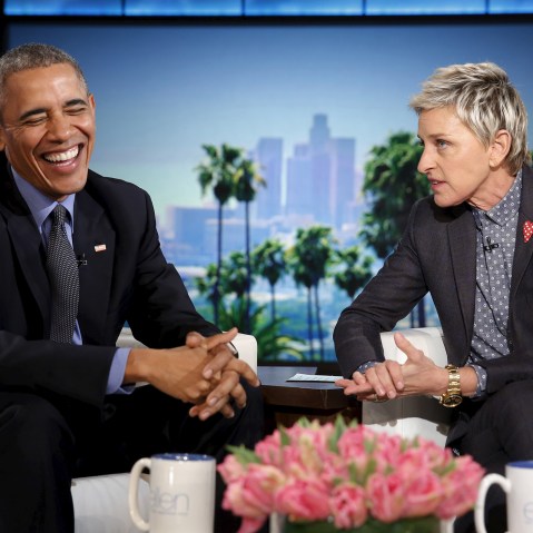 U.S. President Barack Obama appears on a taping of the Ellen DeGeneres Show in Burbank, Calif., Feb. 11, 2016. (Photo by Kevin Lamarque/Reuters)