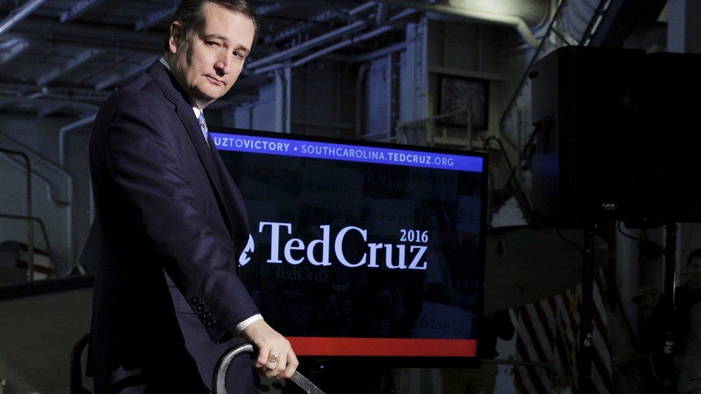 Republican presidential candidate Senator Ted Cruz (R-TX) walks from the stage at a campaign event on the USS Yorktown in Mount Pleasant, S.C., Feb. 16, 2016. (Photo by Joshua Roberts/Reuters)