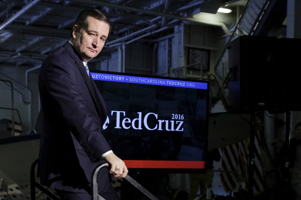 Republican presidential candidate Senator Ted Cruz (R-TX) walks from the stage at a campaign event on the USS Yorktown in Mount Pleasant, S.C., Feb. 16, 2016. (Photo by Joshua Roberts/Reuters)