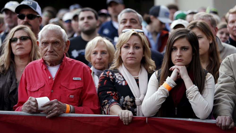 Supporters listen as a Republican presidential candidate speaks at a rally in Walterboro, S.C., Feb, 17, 2016. (Photo by Jonathan Ernst/Reuters)