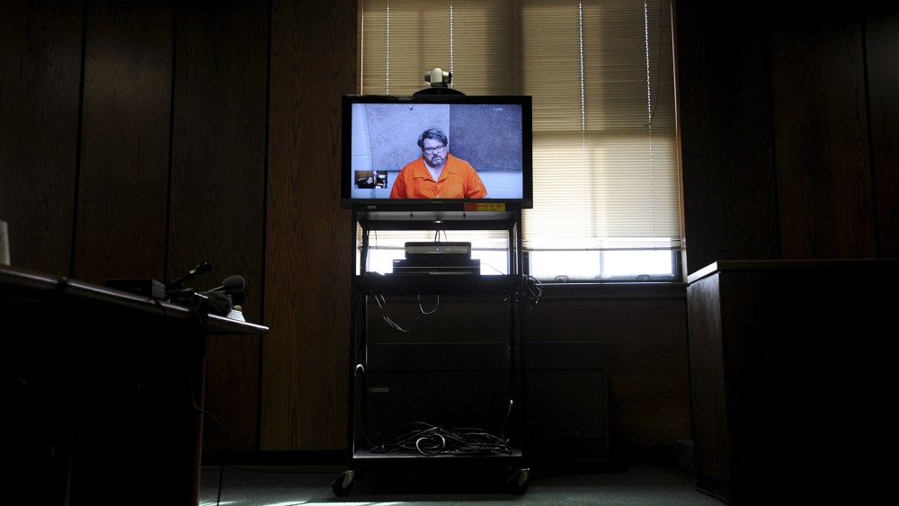 Jason Dalton is seen on closed circuit television during his arraignment in Kalamazoo County, Mich., Feb. 22, 2016. (Photo by Mark Kauzlarich/Reuters)