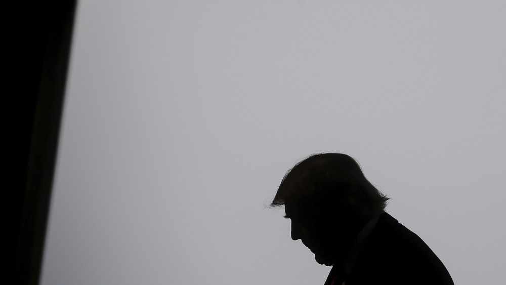 U.S. Republican presidential candidate Donald Trump speaks during a campaign event at an airplane hanger in Rochester, N.Y., April 10, 2016. (Photo by Carlo Allegri/Reuters)