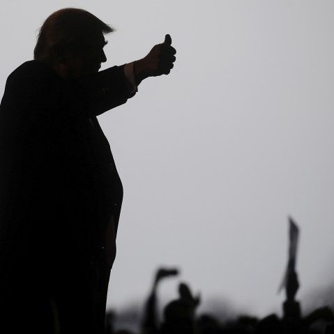 Republican presidential candidate Donald Trump speaks during a campaign event at an airplane hanger in Rochester, New York, April 10, 2016. (Photo by Carlo Allegri/Reuters)