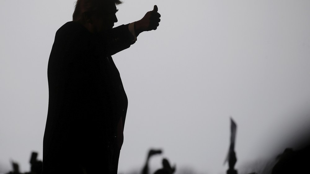 Republican presidential candidate Donald Trump speaks during a campaign event at an airplane hanger in Rochester, New York, April 10, 2016. (Photo by Carlo Allegri/Reuters)