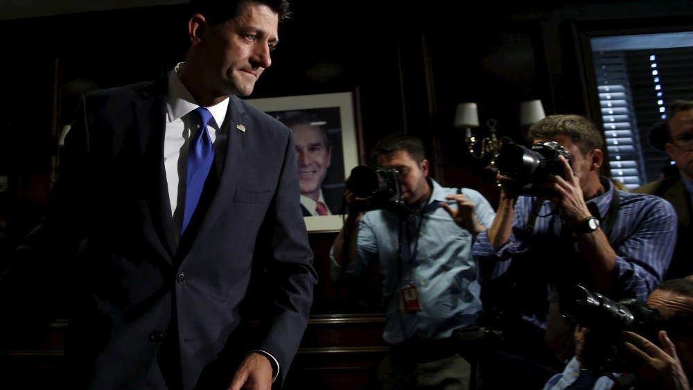 House Speaker Paul Ryan leaves after making a statement to the media on Capitol Hill in Washington ruling himself out as a potential 2016 presidential candidate April 12, 2016. (Photo by Yuri Gripas/Reuters)