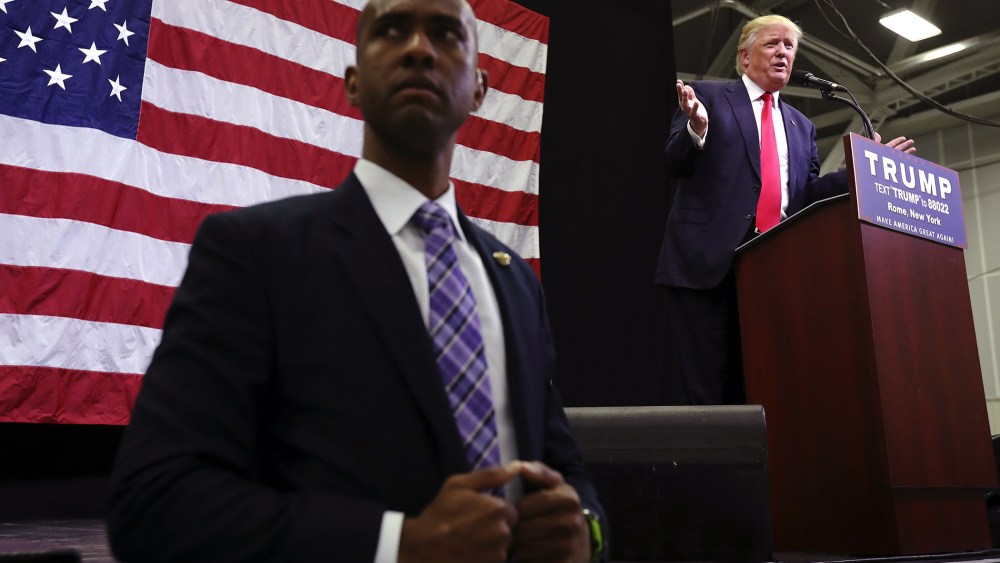 Republican presidential candidate Donald Trump speaks at a campaign event in an airplane hanger in Rome, New York April 12, 2016. (Photo by Carlo Allegri/Reuters)