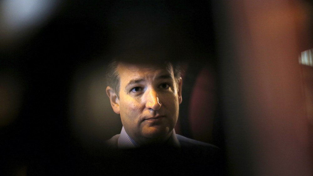 Republican U.S. presidential candidate Senator Ted Cruz talks to reporters after a campaign event in Williamsport, Penn., April 22, 2016. (Photo by Carlos Barria/Reuters)