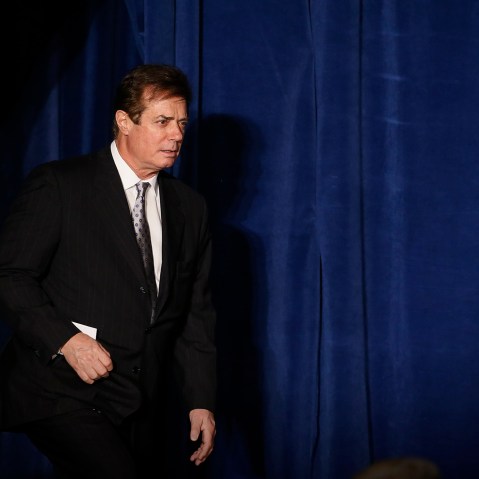Paul Manafort, senior aide to Republican U.S. presidential candidate Donald Trump, takes the stage to check the podium just before Trump delivered a foreign policy speech at the Mayflower Hotel in Washington, April 27, 2016. (Photo by Jim Bourg/Reuters)