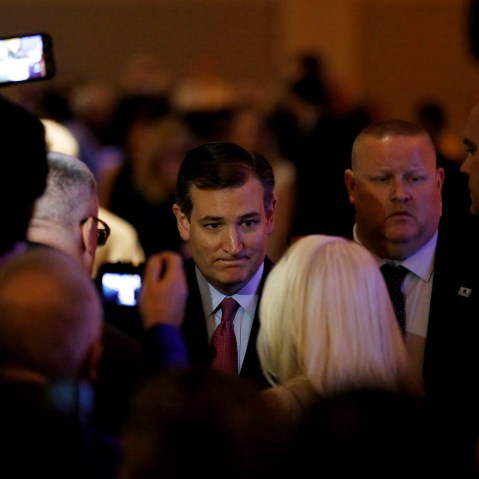 Republican presidential candidate Ted Cruz greets a supporter after speaking at the California GOP convention in Burlingame, Calif., April 30, 2016. (Photo by Stephen Lam/Reuters)