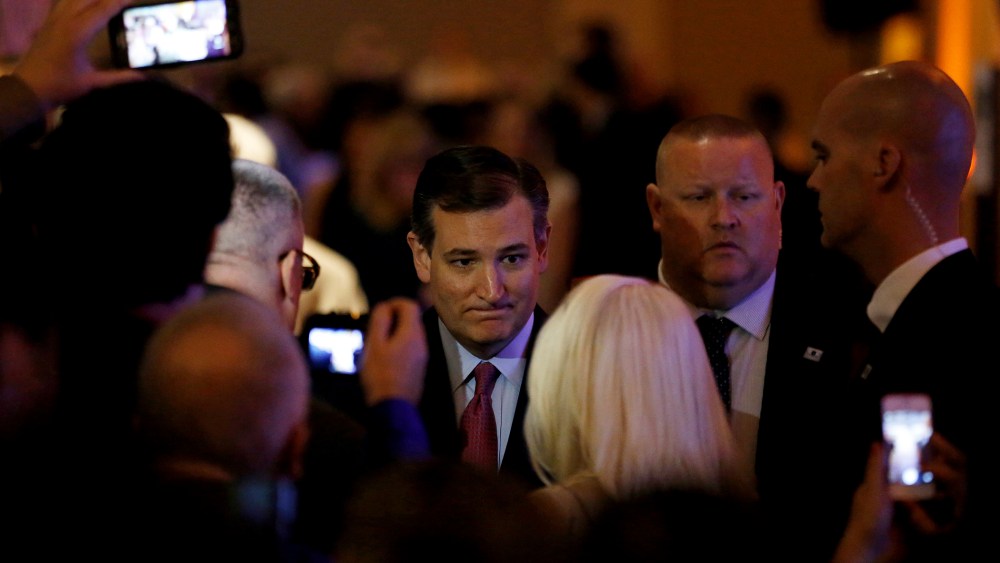 Republican presidential candidate Ted Cruz greets a supporter after speaking at the California GOP convention in Burlingame, Calif., April 30, 2016. (Photo by Stephen Lam/Reuters)