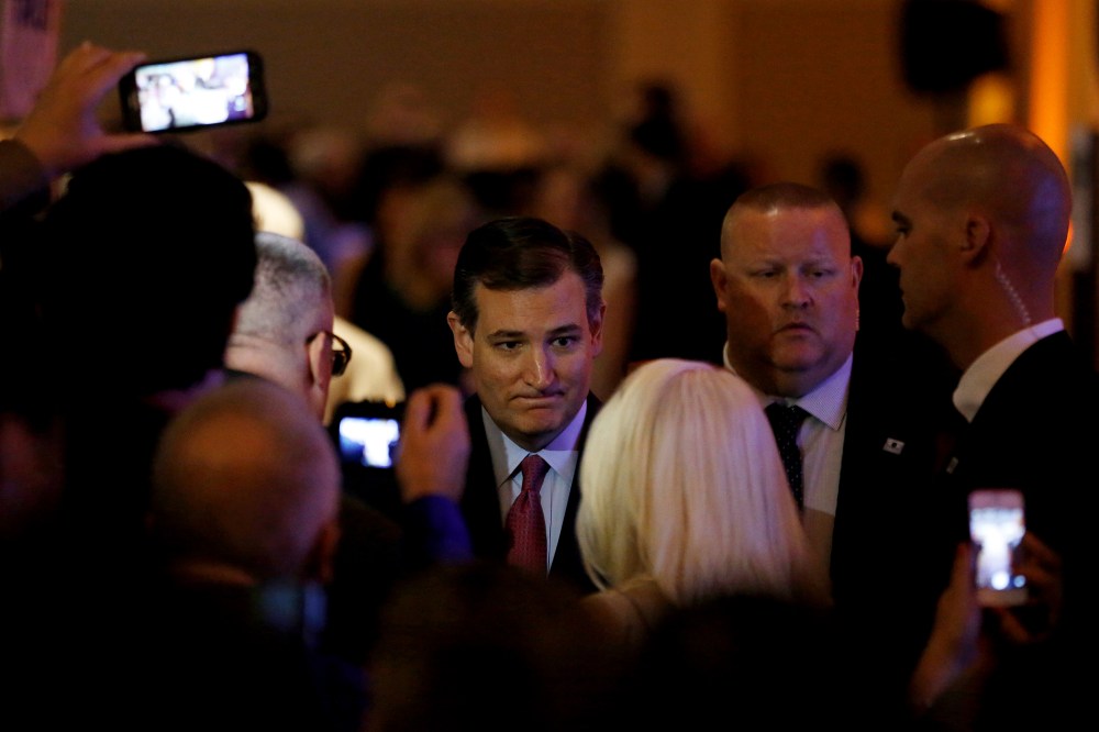Republican presidential candidate Ted Cruz greets a supporter after speaking at the California GOP convention in Burlingame, Calif., April 30, 2016. (Photo by Stephen Lam/Reuters)
