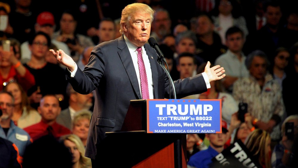 Republican U.S. presidential candidate Donald Trump speaks to supporters in Charleston, W.V., May 5, 2016. (Photo by Chris Tilley/Reuters)