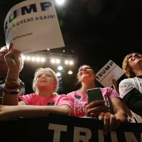 Donald Trump supporters listen to U.S. Republican presidential candidate Donald Trump speak at a campaign rally in Spokane, Wash., May 7, 2016. (Photo by Stringer/Reuters)