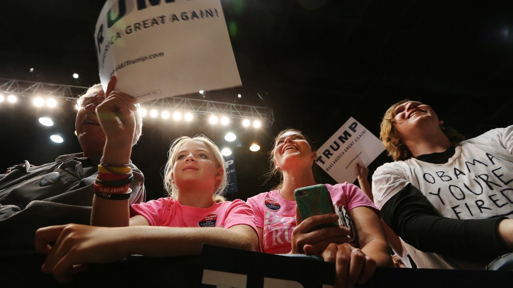 Donald Trump supporters listen to U.S. Republican presidential candidate Donald Trump speak at a campaign rally in Spokane, Wash., May 7, 2016. (Photo by Stringer/Reuters)