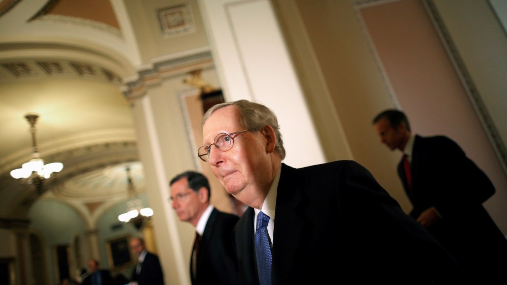 Senate Majority Leader Senator Mitch McConnell (R-KY) arrives to talk to the media after a weekly Senate Republican luncheon on Capitol Hill in Washington, May 10, 2016. (Photo by Carlos Barria/Reuters)