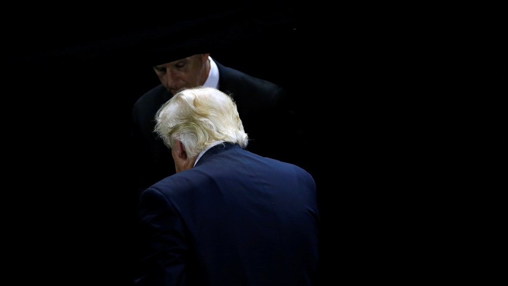 U.S. Republican presidential candidate Donald Trump exits after speaking at a campaign rally in San Jose, Calif., June 2, 2016. (Photo by Lucy Nicholson/Reuters)