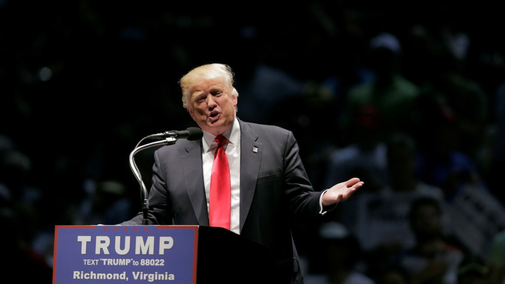 Presidential candidate Donald Trump speaks at a campaign rally at the Richmond Coliseum in Richmond, Va. on June 10, 2016. (Photo by Joshua Roberts/Reuters)