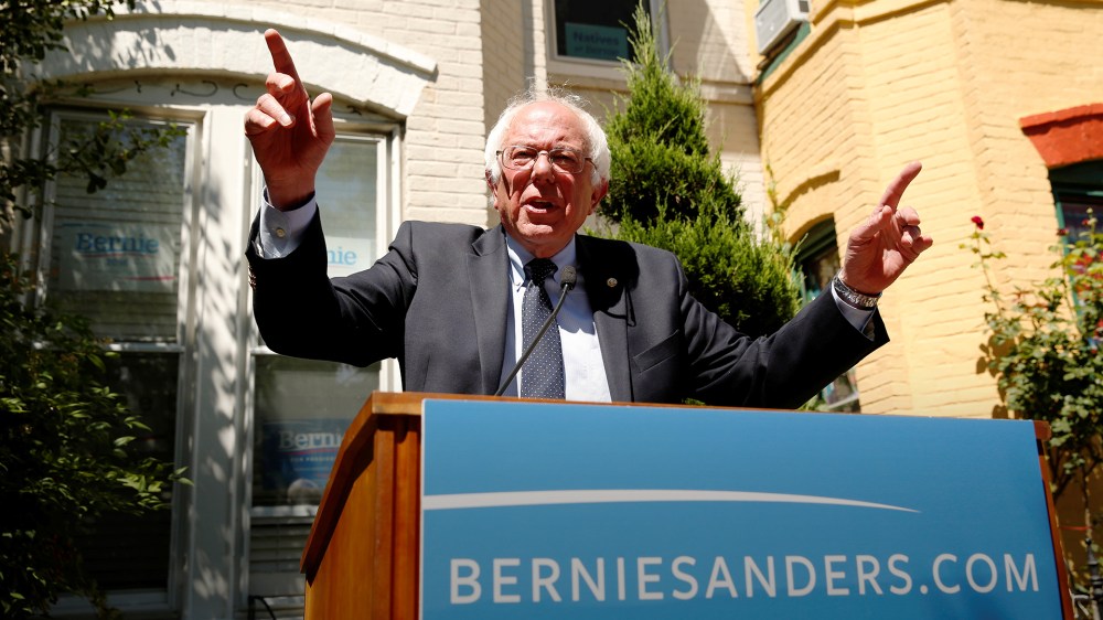 Democratic presidential candidate Bernie Sanders speaks at his campaign headquarters in Washington, June 14, 2016. (Photo by Kevin Lamarque/Reuters)