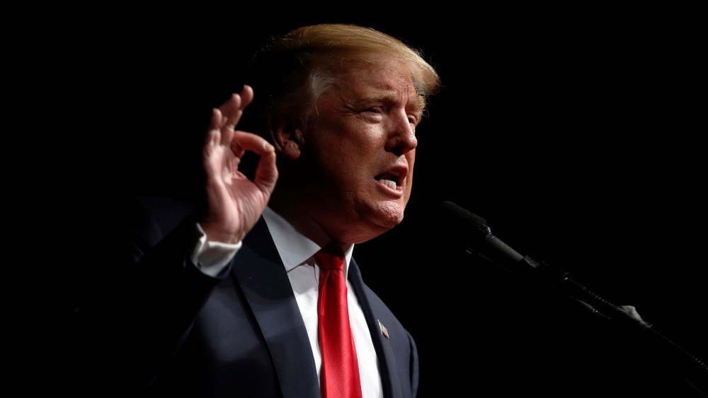 Republican presidential nominee Donald Trump holds a rally with supporters in Bangor, Maine, on Oct. 15, 2016. (Photo by Jonathan Ernst/Reuters)