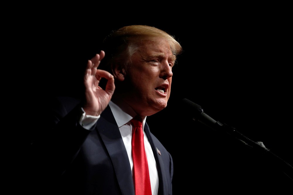 Republican presidential nominee Donald Trump holds a rally with supporters in Bangor, Maine, on Oct. 15, 2016. (Photo by Jonathan Ernst/Reuters)