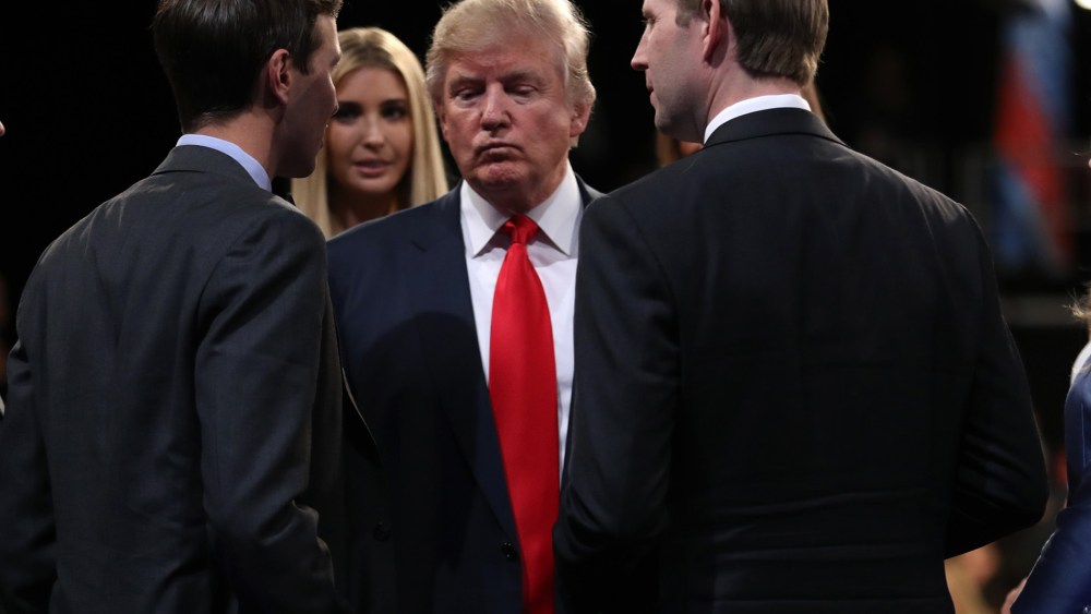 Republican U.S. presidential nominee Donald Trump is greeted by his family after the third and final debate with Democratic U.S. presidential nominee Hillary Clinton in Las Vegas, Nev., Oct. 19, 2016. (Photo by Joe Raedle/Reuters)