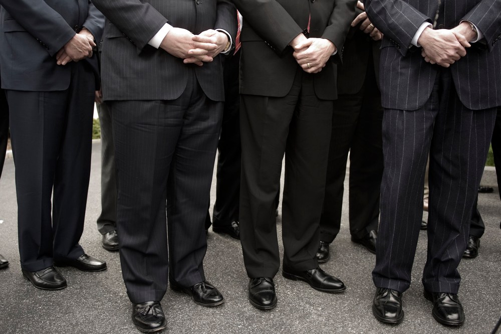Financial Chief Executives wait to speak to the media at the White House in 2009.