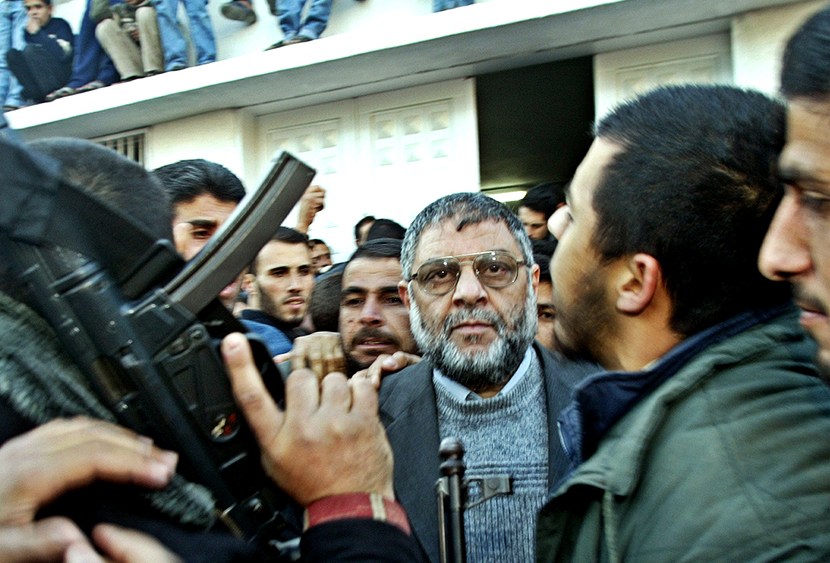 Abdel Aziz al-Rantissi, the top Hamas political leader, speaks to the press in front of the morgue containing the body of Sheikh Ahmed Yassin in Gaza city March 22, 2004. (Photo by Mohammed Salem/Reuters)